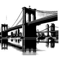 Black and White Illustration of Brooklyn Bridge in New York City Manhattan vector