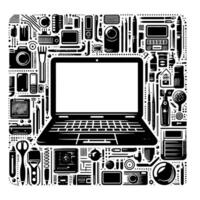 Black and White Illustration of a laptop vector