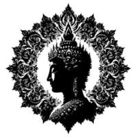 negro y blanco ilustración de un Buda estatua símbolo vector