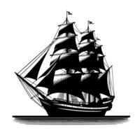 Black and White Illustration of a traditional old sailing ship vector