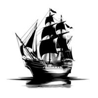 Black and White Illustration of a traditional old sailing ship vector