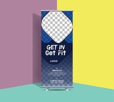 Simple modern editable roll up banner design with additional background color. Free poll up banner design. vector