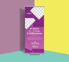 Simple modern editable roll up banner design with additional background color. Free poll up banner design. vector