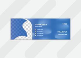 Modern email signature design template with blue esthetic background. Clickable signature design with unique shapes combinations. vector