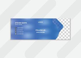 Modern email signature design template with blue esthetic background. Clickable signature design with unique shapes combinations. vector