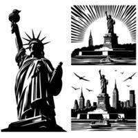 negro y blanco ilustración de el estatua de libertad Turismo en nuevo York ciudad vector