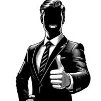 Black and White Illustration of a Man in Business Suit is showing the Thumbs up Sign vector