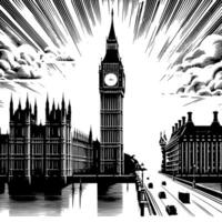 Black and White Illustration of Big Ben Tower in London vector