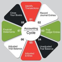 The 8 Steps in the Accounting Cycle for financial statements report vector