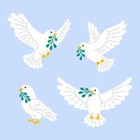 set of doodle doves vector