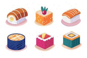 Japanese traditional sushi set. Sushi collection illustration.fish, salmon,etc vector