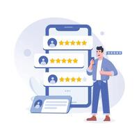 people rating with five stars on mobile app vector