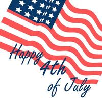 Happy 4th of July. Banner template with waving American flag and lettering text. illustration. vector