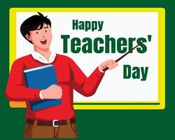 Happy Teacher's Day Card text. Happy Teachers Day. Teacher with board. vector