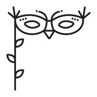 Bird eye masquerade masks with a stick, black line icon vector