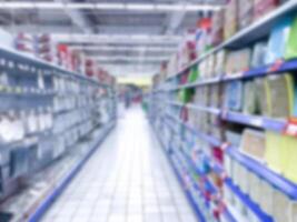 supermarket aisle and shelves blurred background for presentation photo