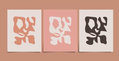 Hand drawn abstract boho wall art minimalist covers set vector