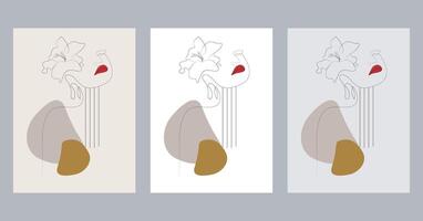 Hand drawn abstract boho wall art minimalist covers set vector