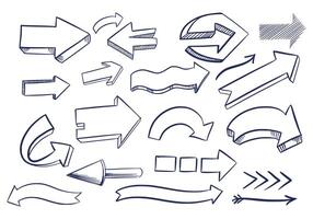 Hand draw different arrows sketch set design vector
