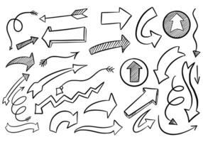 Hand draw different arrows sketch set design vector