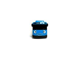 Isolated image of a blue toy bus. Taking picture from the front side photo