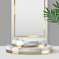 Luxury minimalist White Marble and gold Podium in white studio background. mockup scene stage for ads product displays, sale, banner and presentation. 3d isolated illustration photo