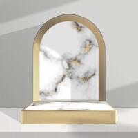 Luxury minimalist White Marble and gold Podium in white studio background. mockup scene stage for ads product displays, sale, banner and presentation. 3d isolated illustration photo