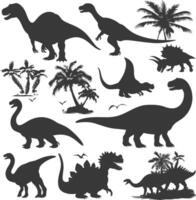 silueta prehistórico dinosaurio varios negro color solamente vector