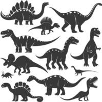 silueta prehistórico dinosaurio varios negro color solamente vector
