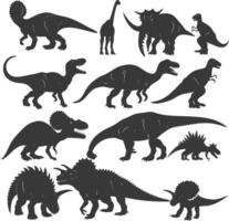 silueta prehistórico dinosaurio varios negro color solamente vector