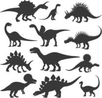 Silhouette Prehistoric Dinosaur Various black color only vector