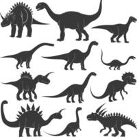 silueta prehistórico dinosaurio varios negro color solamente vector
