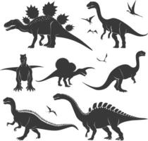 silueta prehistórico dinosaurio varios negro color solamente vector