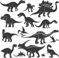 Silhouette Prehistoric Dinosaur Various black color only vector