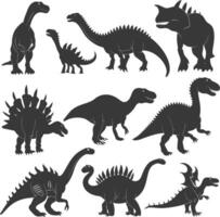 silueta prehistórico dinosaurio varios negro color solamente vector