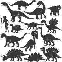 silueta prehistórico dinosaurio varios negro color solamente vector