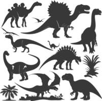 Silhouette Prehistoric Dinosaur Various black color only vector