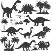 Silhouette Prehistoric Dinosaur Various black color only vector