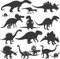 silueta prehistórico dinosaurio varios negro color solamente vector