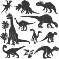 Silhouette Prehistoric Dinosaur Various black color only vector