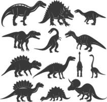 Silhouette Prehistoric Dinosaur Various black color only vector