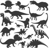 silueta prehistórico dinosaurio varios negro color solamente vector