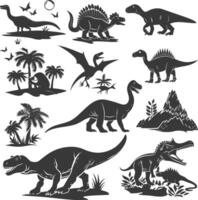 Silhouette Prehistoric Dinosaur Various black color only vector