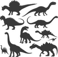 Silhouette Prehistoric Dinosaur Various black color only vector