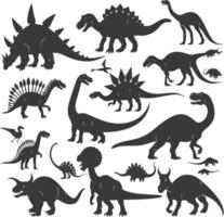 Silhouette Prehistoric Dinosaur Various black color only vector