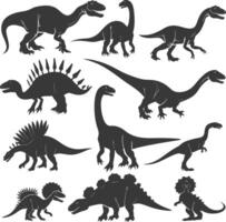 Silhouette Prehistoric Dinosaur Various black color only vector