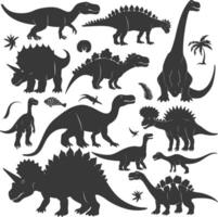 Silhouette Prehistoric Dinosaur Various black color only vector