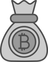 bitcoin línea lleno escala de grises icono diseño vector