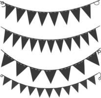 Silhouette Retro bunting party flag black color vector