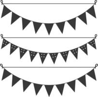 Silhouette Retro bunting party flag black color vector